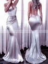 Trumpet/Mermaid V-neck Silk-like Satin Sweep Train Ruffles Prom Dresses Sale #sale020104819
