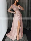 A-line V-neck Silk-like Satin Floor-length Appliques Lace Prom Dresses Sale #sale020104820