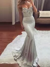 Trumpet/Mermaid Sweetheart Silk-like Satin Sweep Train Beading Prom Dresses Sale #sale020104831