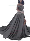 Princess Off-the-shoulder Satin Sweep Train Split Front Prom Dresses Sale #sale020104840