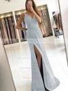 Sheath/Column V-neck Silk-like Satin Sweep Train Ruffles Prom Dresses Sale #sale020104919