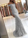 Trumpet/Mermaid Off-the-shoulder Lace Sweep Train Appliques Lace Prom Dresses Sale #sale020104963