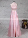 Princess High Neck Lace Satin Floor-length Beading Prom Dresses Sale #sale020105044