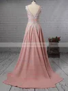 A-line V-neck Silk-like Satin Sweep Train Appliques Lace Prom Dresses Sale #sale020105179