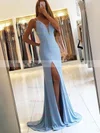Trumpet/Mermaid V-neck Silk-like Satin Sweep Train Split Front Prom Dresses Sale #sale020105205