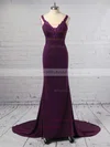 Trumpet/Mermaid V-neck Jersey Sweep Train Appliques Lace Prom Dresses Sale #sale020105264