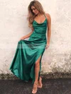 A-line Cowl Neck Silk-like Satin Ankle-length Split Front Prom Dresses Sale #sale020105283