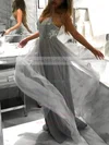A-line V-neck Tulle Floor-length Sequins Prom Dresses Sale #sale020105288