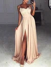 A-line V-neck Silk-like Satin Sweep Train Appliques Lace Prom Dresses Sale #sale020105296
