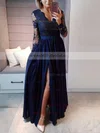 A-line V-neck Chiffon Floor-length Appliques Lace Prom Dresses Sale #sale020105623
