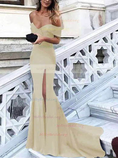 Gold off the on sale shoulder mermaid prom dress