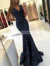 Trumpet/Mermaid V-neck Lace Sweep Train Prom Dresses Sale #sale020105788