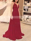 A-line V-neck Chiffon Sweep Train Beading Prom Dresses Sale #sale020105938