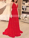 A-line V-neck Chiffon Sweep Train Beading Prom Dresses Sale #sale020105938