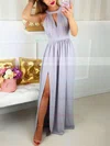 A-line Scoop Neck Silk-like Satin Floor-length Lace Prom Dresses Sale #sale020106044