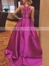 A-line V-neck Satin Floor-length Bow Prom Dresses Sale #sale020106112