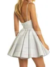 A-line V-neck Satin Short/Mini Lace Prom Dresses Sale #sale020106298