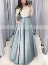 Ball Gown Off-the-shoulder Lace Satin Floor-length Pockets Prom Dresses Sale #sale020106380
