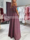 A-line Off-the-shoulder Silk-like Satin Floor-length Split Front Prom Dresses Sale #sale020106382