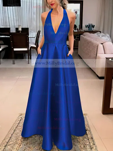 Free Shipping Sheath Floor Length Cowl Neck Velvet Royal Blue Prom Dresses  with Slit VK042801 – Vickidress