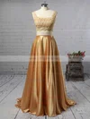 A-line Square Neckline Lace Silk-like Satin Sweep Train Pockets Prom Dresses Sale #sale020106398