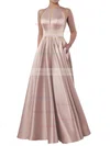 Princess Scoop Neck Satin Floor-length Pockets Prom Dresses Sale #sale020106399