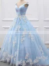 Ball Gown Off-the-shoulder Tulle Sweep Train Appliques Lace Prom Dresses Sale #sale020106469