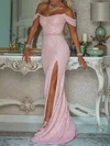Trumpet/Mermaid Off-the-shoulder Shimmer Crepe Floor-length Sashes / Ribbons Prom Dresses Sale #sale020106513