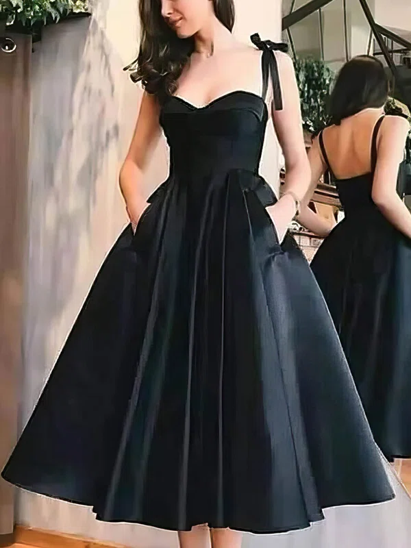 Black Satin Tea Length Dress