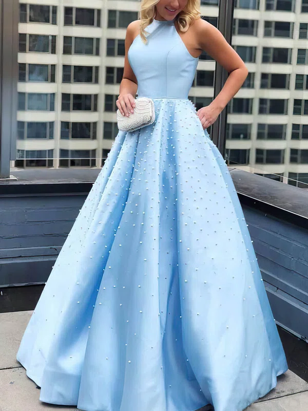 Ball Gown Scoop Neck Satin Sweep Train Beading Prom Dresses Sale #sale020106767