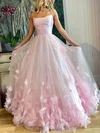 Ball Gown Square Neckline Tulle Sweep Train Flower(s) Prom Dresses Sale #sale020106830