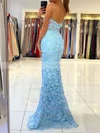 Trumpet/Mermaid V-neck Tulle Sweep Train Appliques Lace Prom Dresses Sale #sale020106894