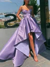 A-line Strapless Satin Asymmetrical Pockets Prom Dresses Sale #sale020106964