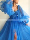 A-line Sweetheart Tulle Sweep Train Bow Prom Dresses Sale #sale020107577