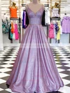 Ball Gown V-neck Glitter Sweep Train Pockets Prom Dresses Sale #sale020107934