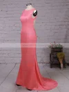 Trumpet/Mermaid Scoop Neck Silk-like Satin Sweep Train Prom Dresses Sale #sale02016324