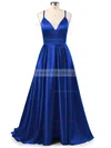 A-line V-neck Satin Sweep Train Prom Dresses Sale #sale02019053