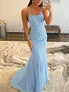 Trumpet/Mermaid Sweep Train Scoop Neck Tulle Lace Appliques Lace Prom Dresses #Milly020108004