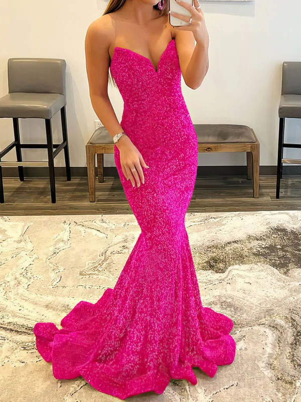 Mermaid V-neck Sparkly Velvet Sequin Prom Dresses #Milly020108005