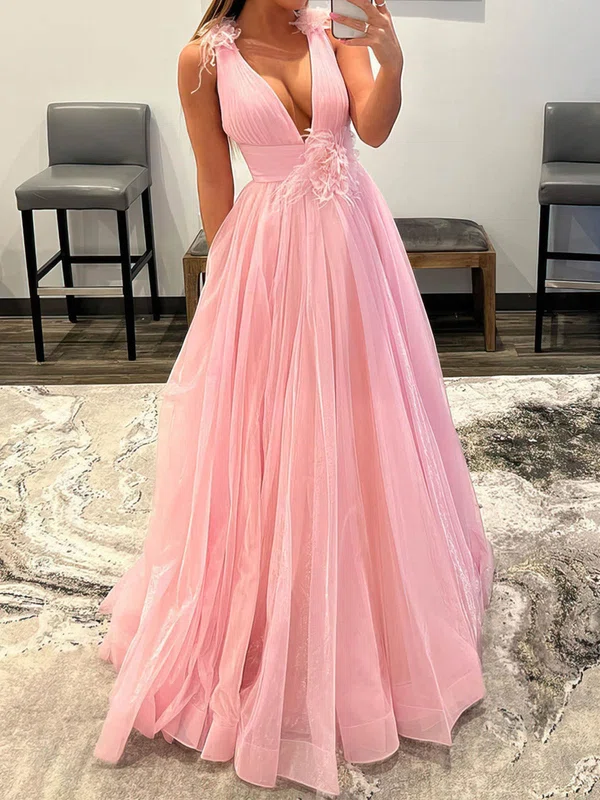 Ball Gown/Princess Floor-length V-neck Organza Flower(s) Prom Dresses #Milly020108006