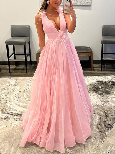 Ball Gown/Princess Floor-length V-neck Organza Flower(s) Prom Dresses #Milly020108006