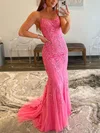 Sheath/Column Sweep Train Scoop Neck Tulle Appliques Lace Prom Dresses #Milly020108008