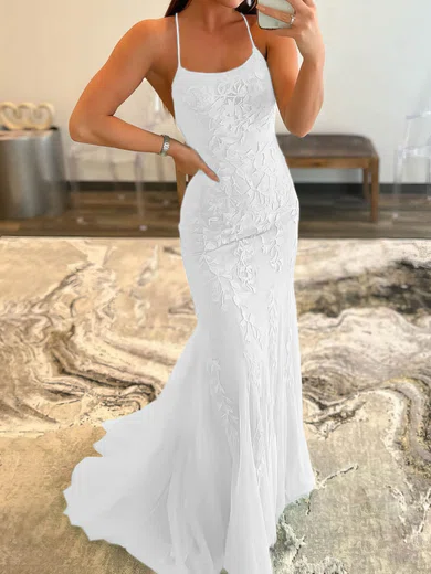Mermaid Scoop Neck Backless Tulle Prom Dresses With Appliques #Milly020108010