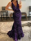 Sheath/Column V-neck Velvet Sequins Floor-length Prom Dresses #Milly020108017