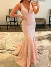 Mermaid V-neck Sparkly Velvet Sequin Backless Prom Dresses #Milly020108019