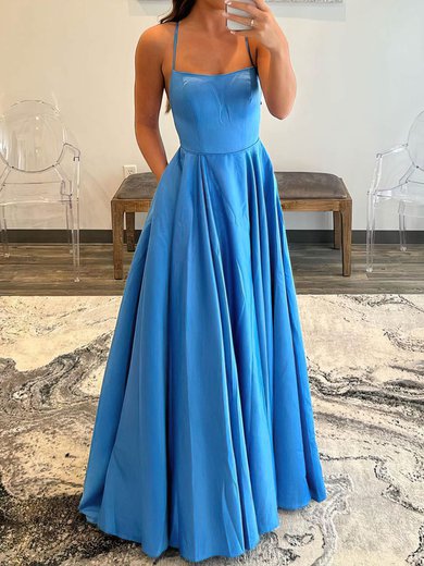 A-line Floor-length Square Neckline Satin Pockets Prom Dresses #Milly020108024