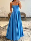 Ball Gown Square Neck Satin Backless Prom Dresses With Ruched #Milly020108024