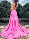 A-line Scoop Neck Silk-like Satin Sweep Train Split Front Prom Dresses #Milly020108027