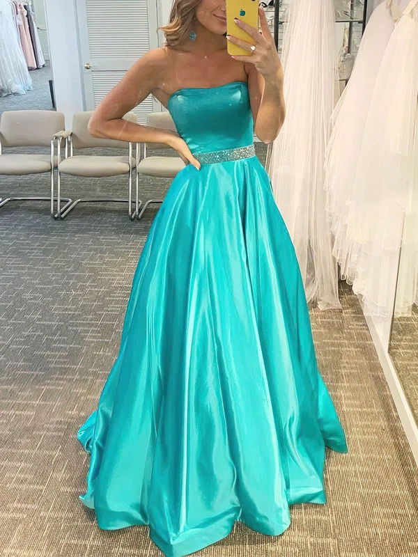 Ball Gown/Princess Floor-length Straight Satin Beading Prom Dresses #Milly020108033