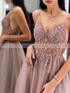 A-line V-neck Tulle Floor-length Beading Prom Dresses #Milly020108035